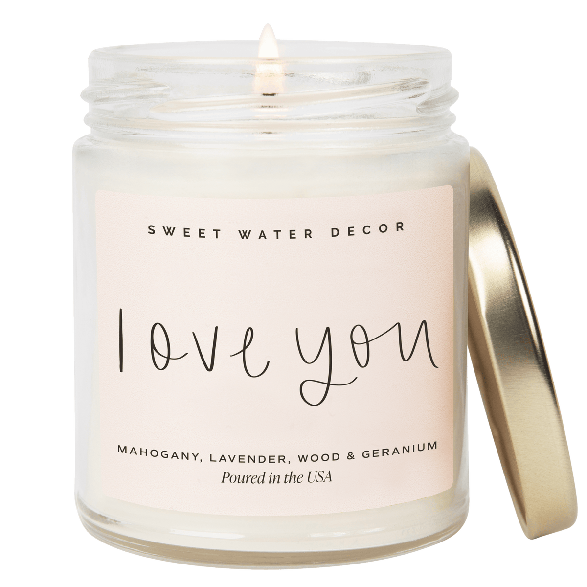Bougie à la cire de soja « Je t’aime » – Pot transparent – 9 oz