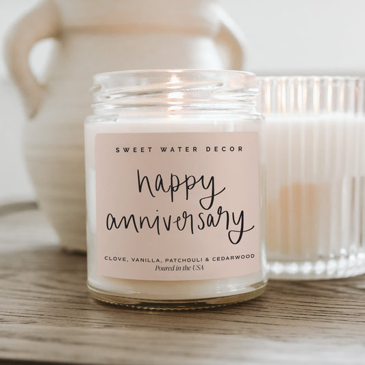 Bougie parfumée « Happy Anniversary » - Pot transparent - 9 oz (Palo Santo Patchouli)
