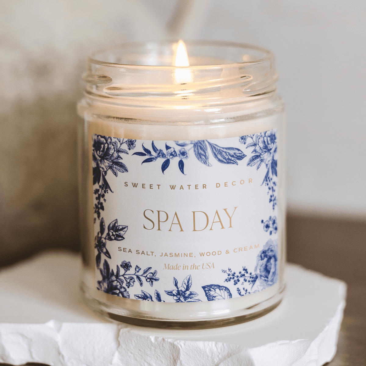 Bougie en cire de soja à motifs Spa Day - Pot transparent - 9 oz