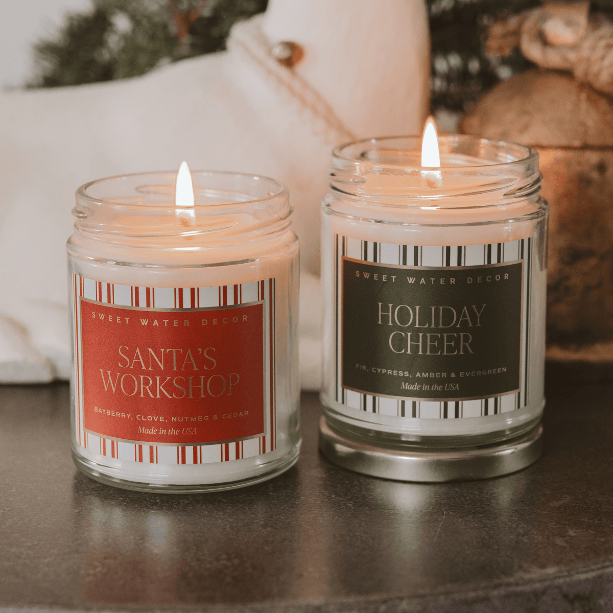 Candela di soia "Santa's Workshop" - Barattolo trasparente da 9 oz (Merry and Bright)