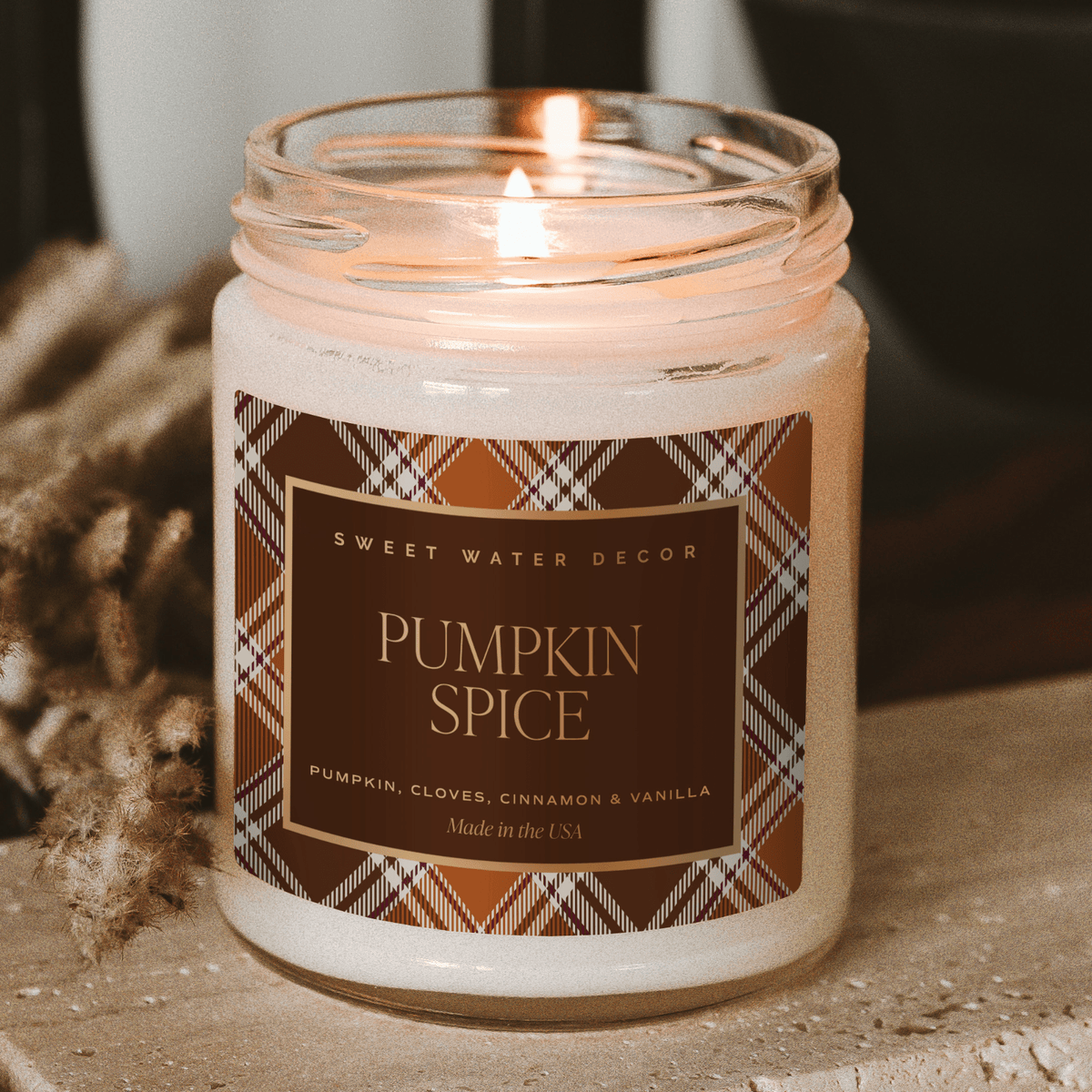 Bougie au soja parfum épices de citrouille - 9 oz à motifs - Pot transparent