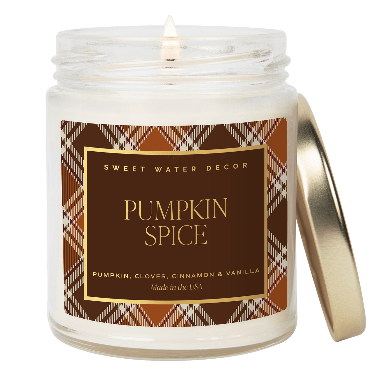 Bougie au soja parfum épices de citrouille - 9 oz à motifs - Pot transparent