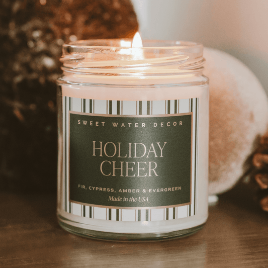Bougie en cire de soja Holiday Cheer - Pot transparent à motifs de 9 oz