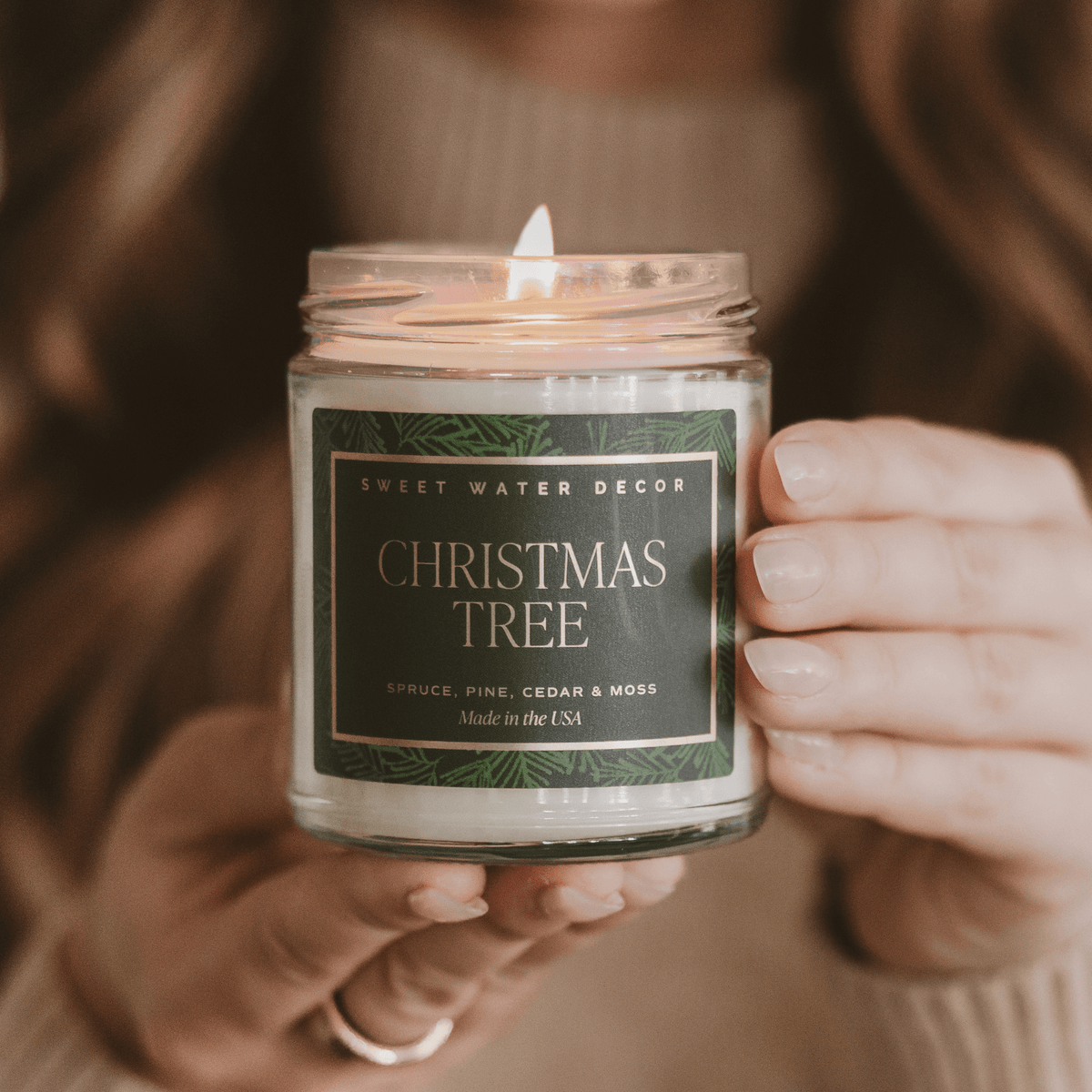 Candela di soia albero di Natale - Barattolo trasparente decorato - 9 oz