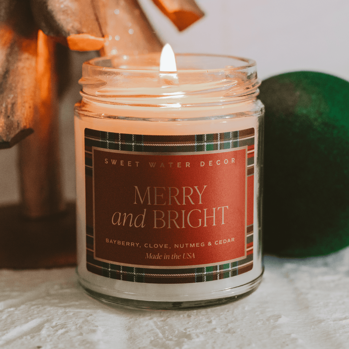 Bougie en cire de soja Merry and Bright - Pot transparent à motifs - 9 oz