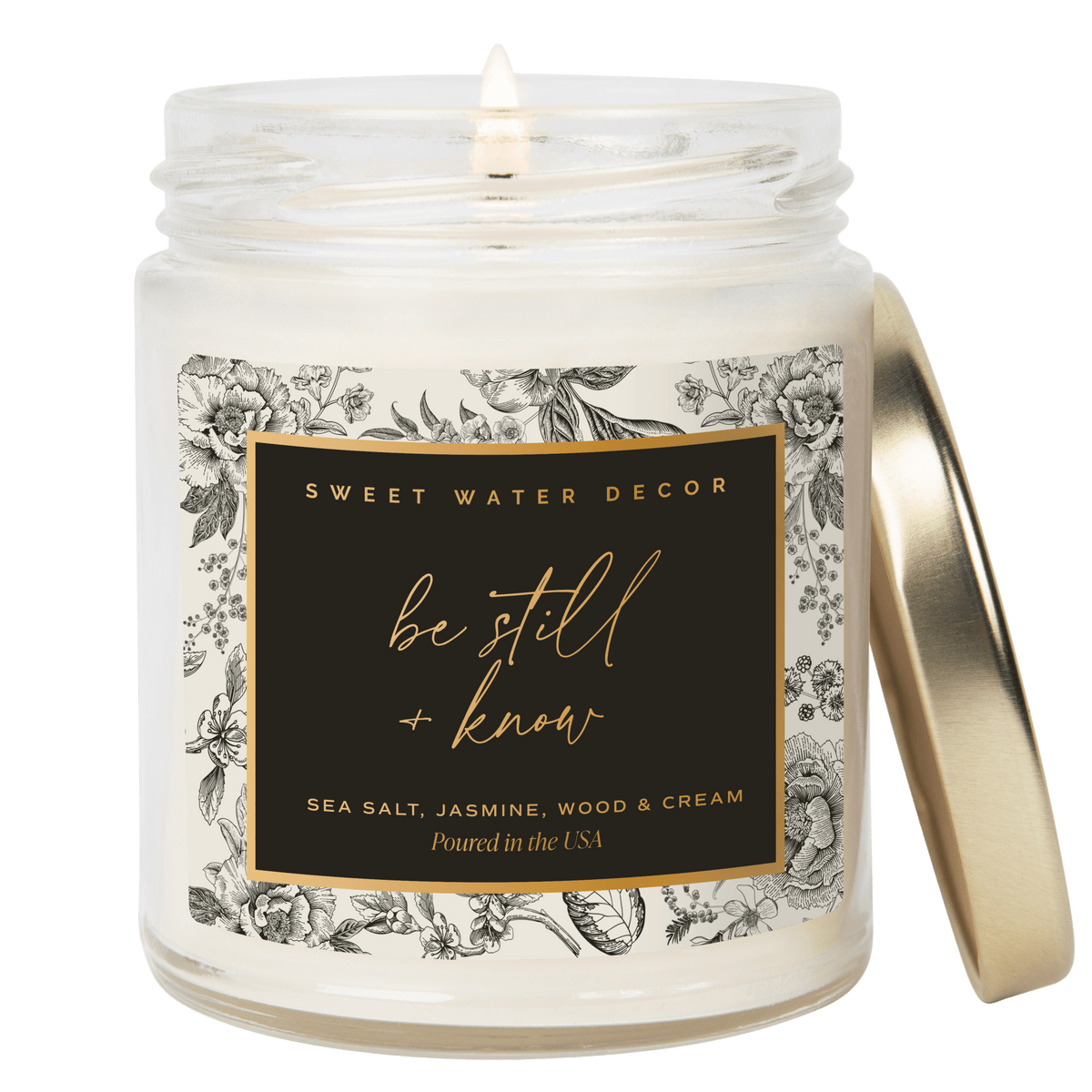 Bougie à la cire de soja « Be Still and Know » - Pot à motifs transparent - 9 oz