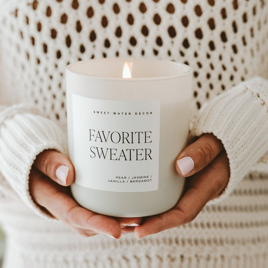 Candela di soia Favorite Sweater - Vaso opaco color sabbia - 15 oz (Cashmere e vaniglia)