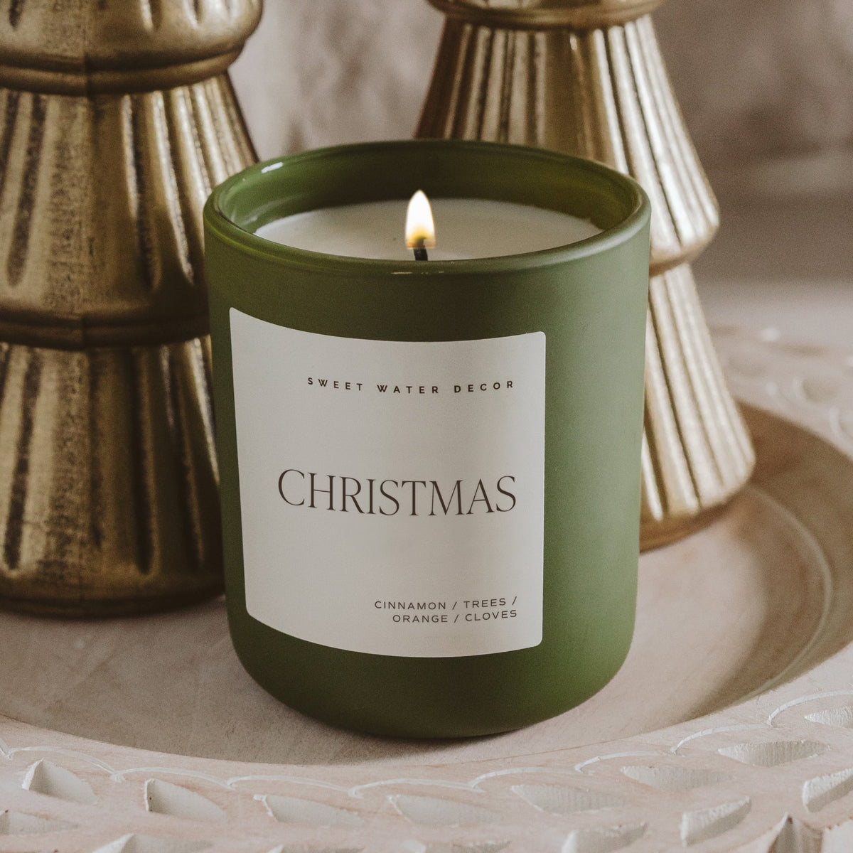 Bougie de Noël au soja - Pot mat olive - 15 oz