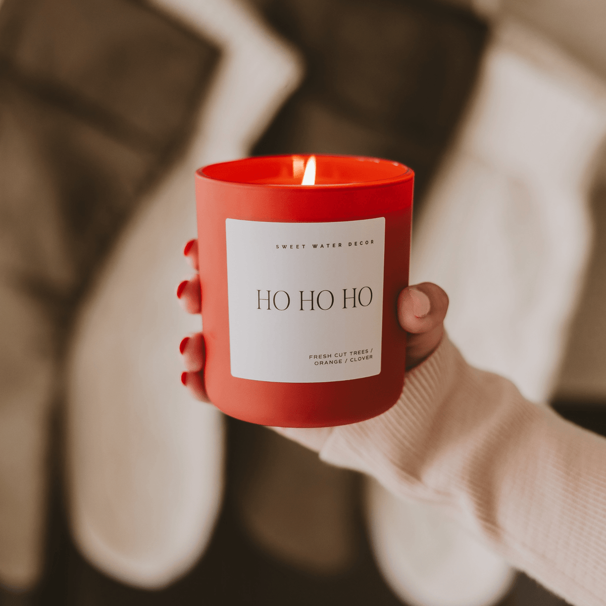 Bougie en cire de soja Ho Ho Ho - Pot rouge mat - 425 g (Noël)