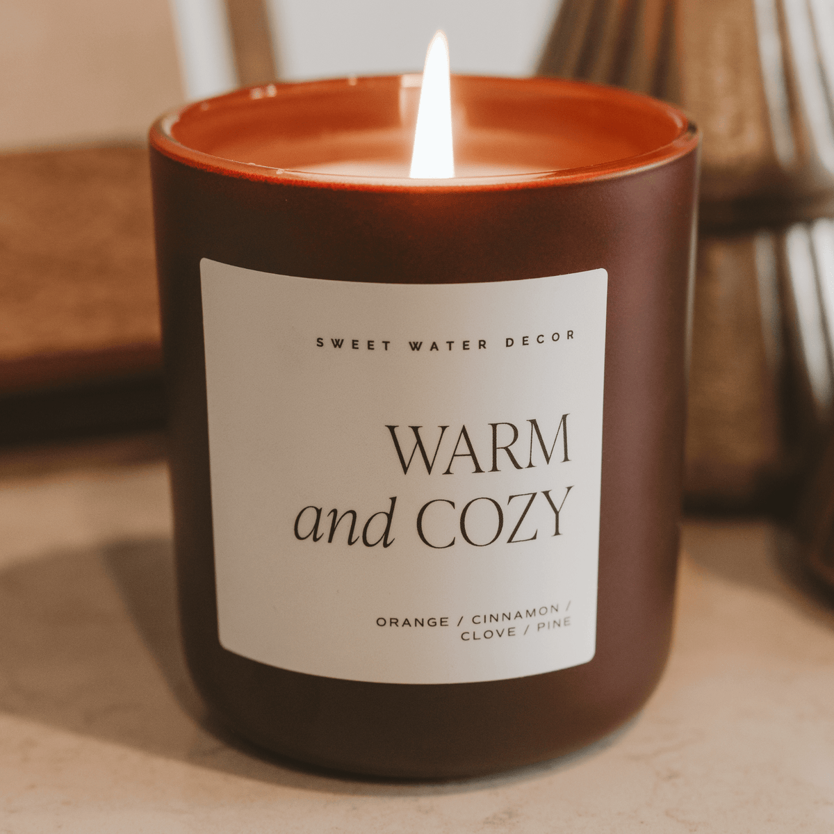 Candela di soia calda e accogliente - Vaso marrone opaco - 15 oz