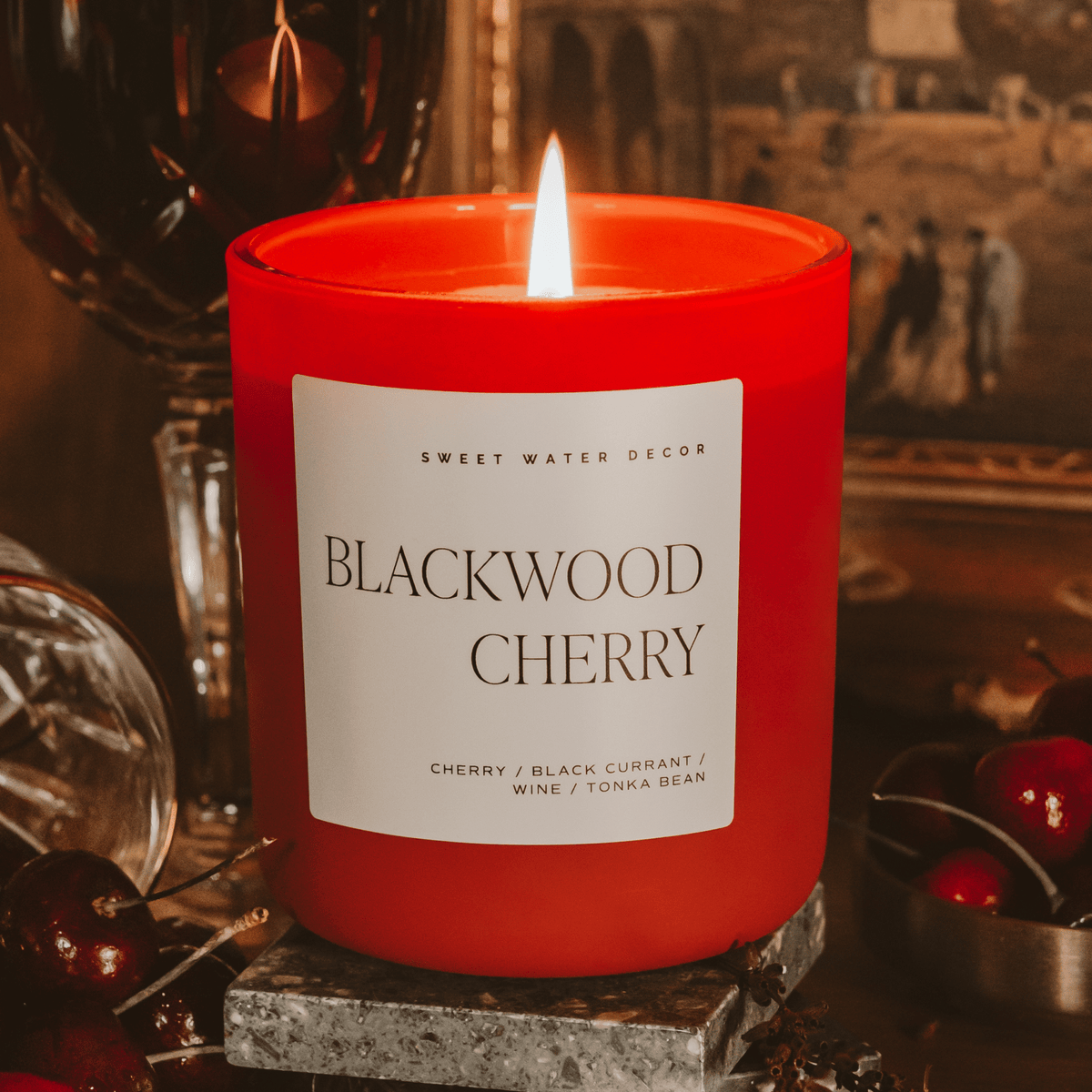 Candela di soia Blackwood Cherry - Vaso rosso opaco - 15 oz