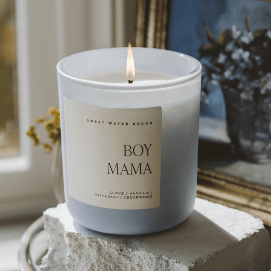 Candela di soia "Boy Mama" - Vaso opaco blu - 425 g (Palo Santo e Patchouli)