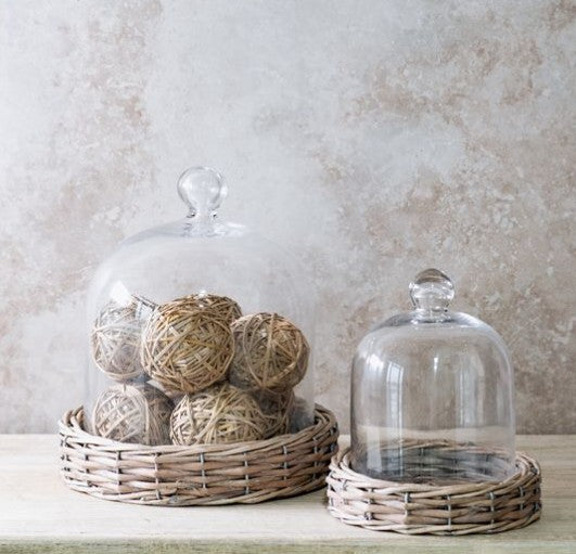 Cloche en verre sur socle en saule, options de taille