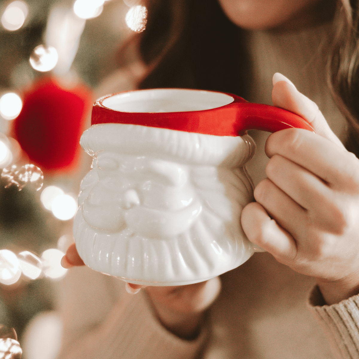 Tazza da caffè figurata Babbo Natale con cappello rosso da 19 oz
