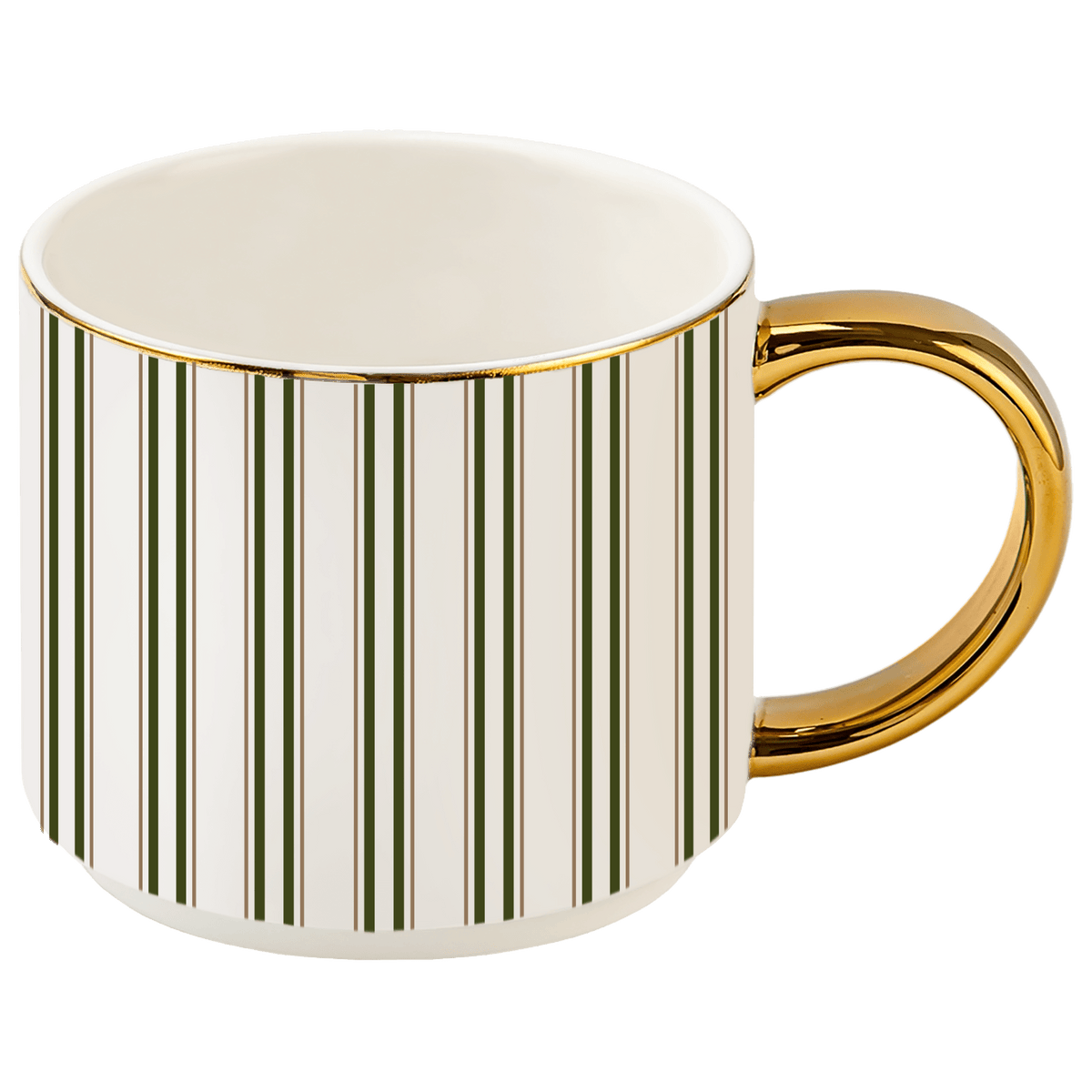 Mug à café à rayures vertes, anse dorée, 415 ml