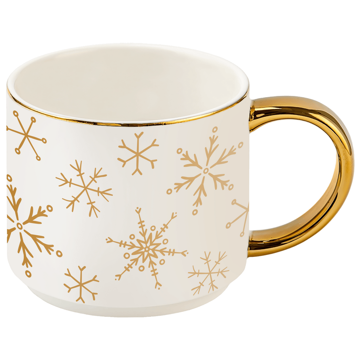 Mug à café de 14 oz avec anse dorée et flocons de neige dorés