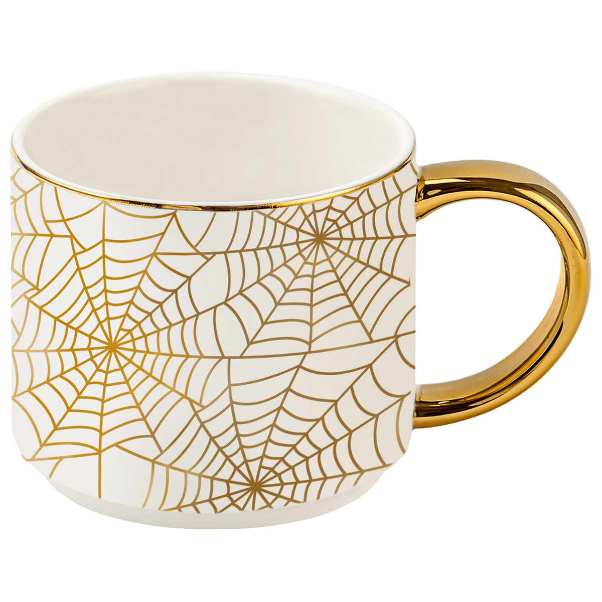 Mug à café de 14 oz avec anse dorée motif toiles d'araignée