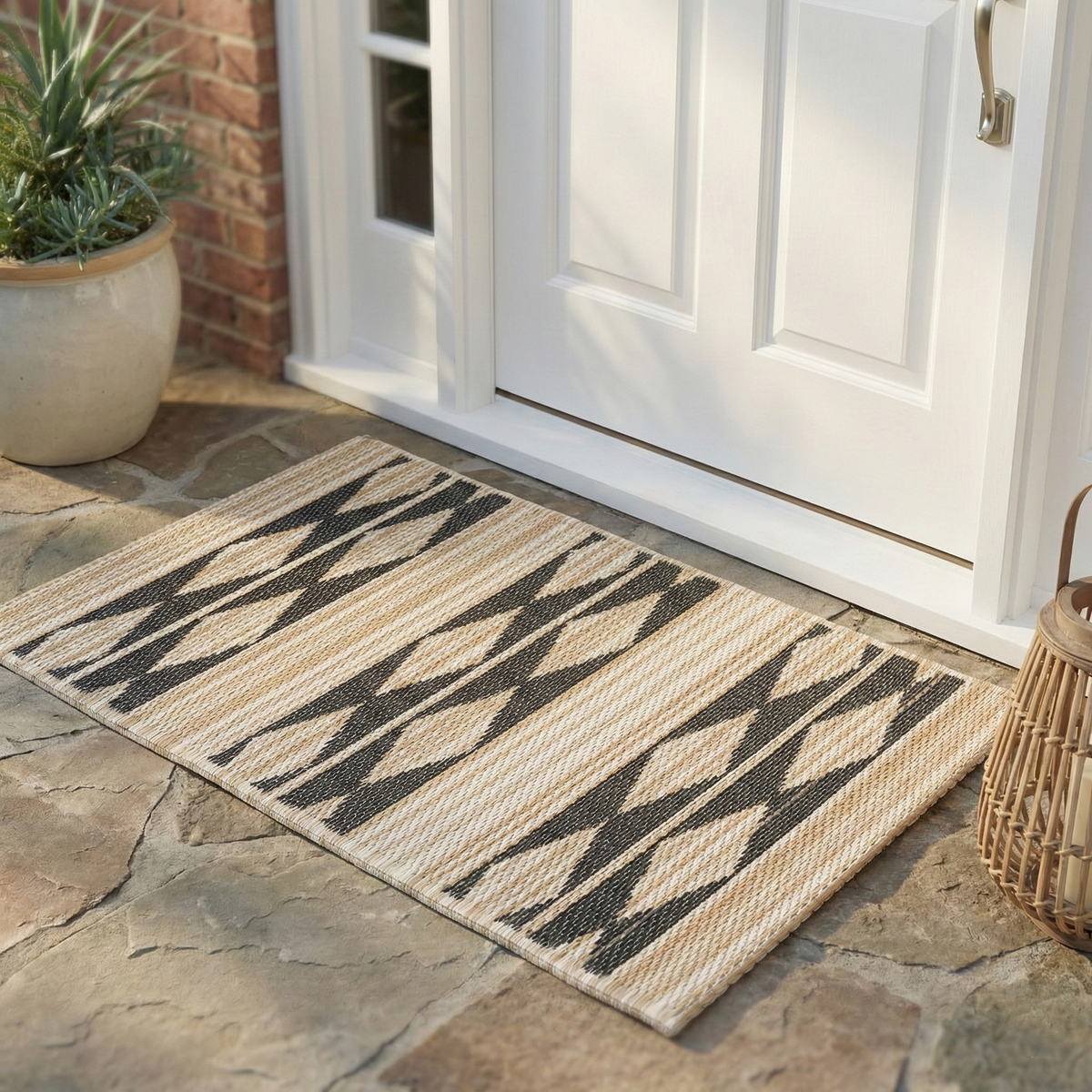 Zerbino da esterno Cairo naturale e nero – 60 x 90 cm, antiscivolo, plastica riciclata