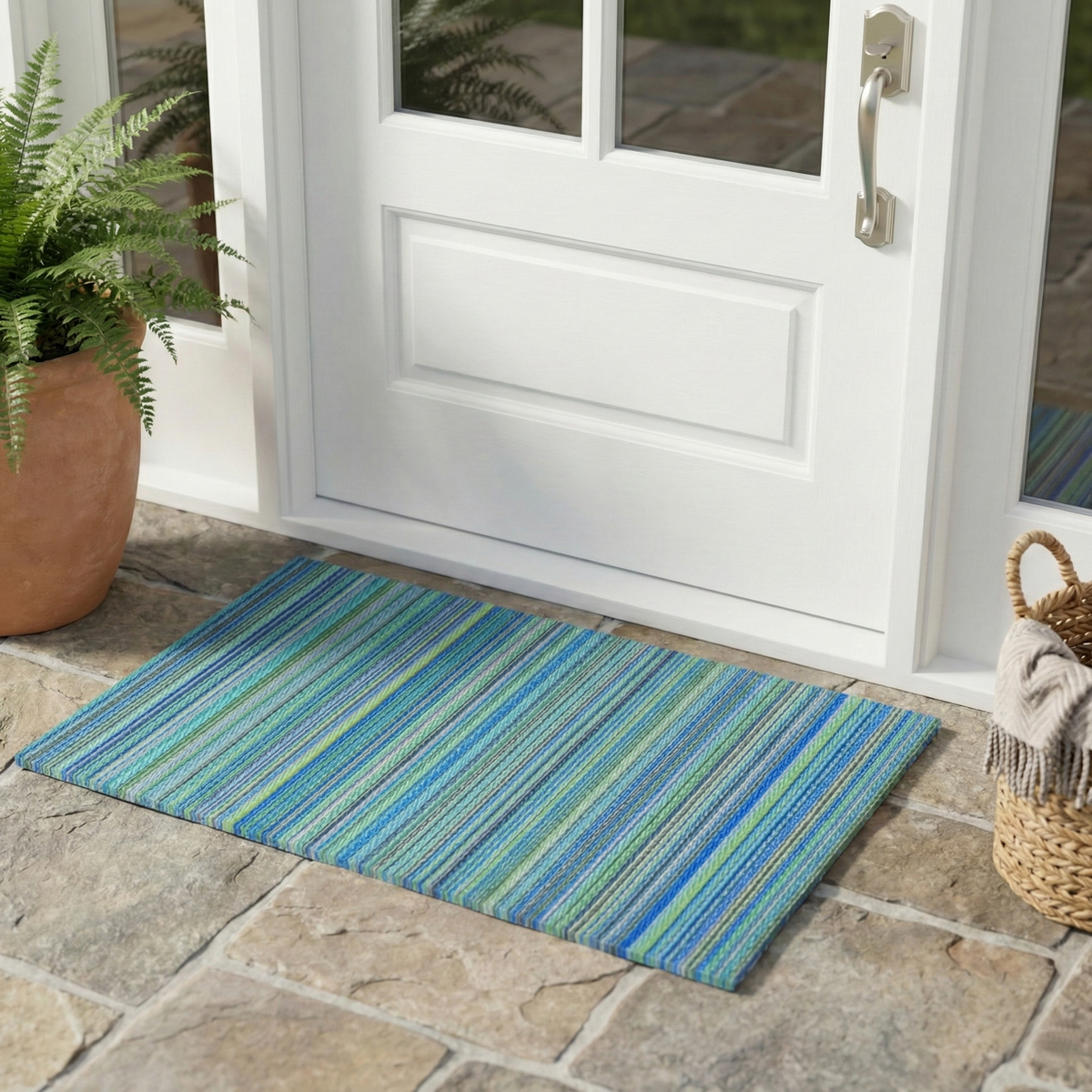 Zerbino da esterni Cancun turchese e verde muschio – 60 x 90 cm, antiscivolo, plastica riciclata