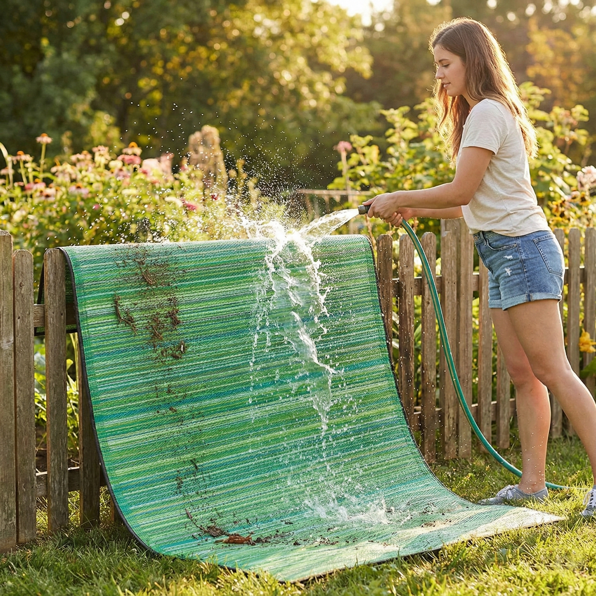 Cancun - Green Striped Outdoor Rug for Patio
