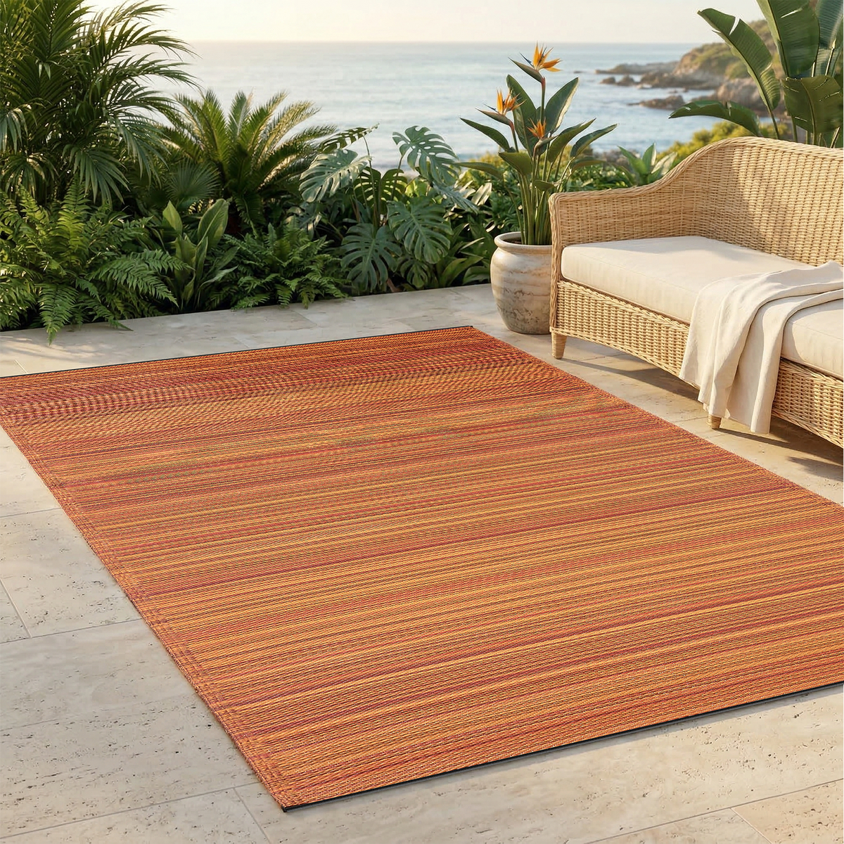 Cancun - Terracotta Striped Outdoor Rug for Patio