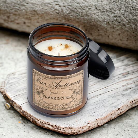 Candela botanica da 6 oz in vasetto di vetro ambrato - Incenso