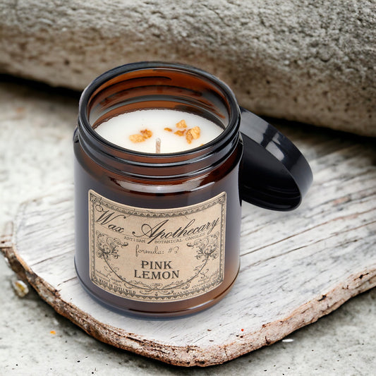 Candela botanica da 6 oz in vasetto di vetro ambrato - Limone rosa