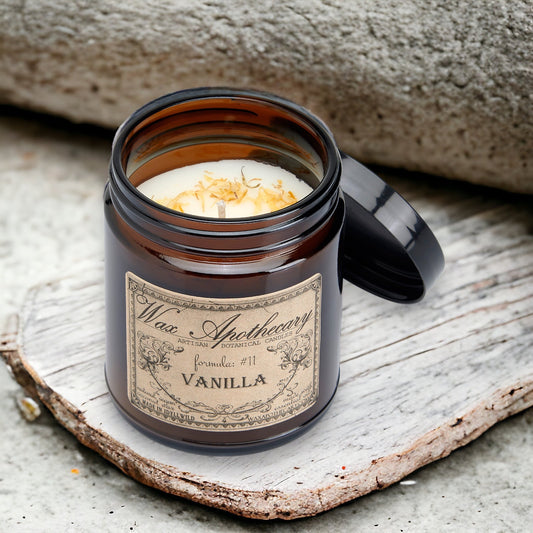 Bougie botanique 170 g dans un pot en verre ambré - Vanille