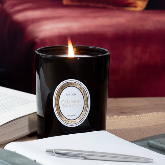 Bougie en verre cachemire et eucalyptus 15 oz.