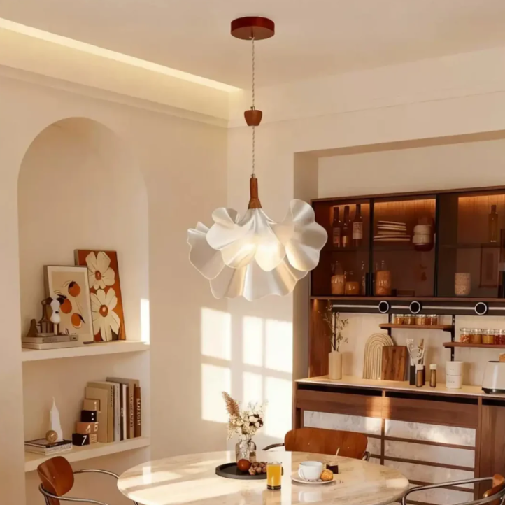 Epiphyllum Acrylic Petal Pendant Light with Walnut Wood Accents