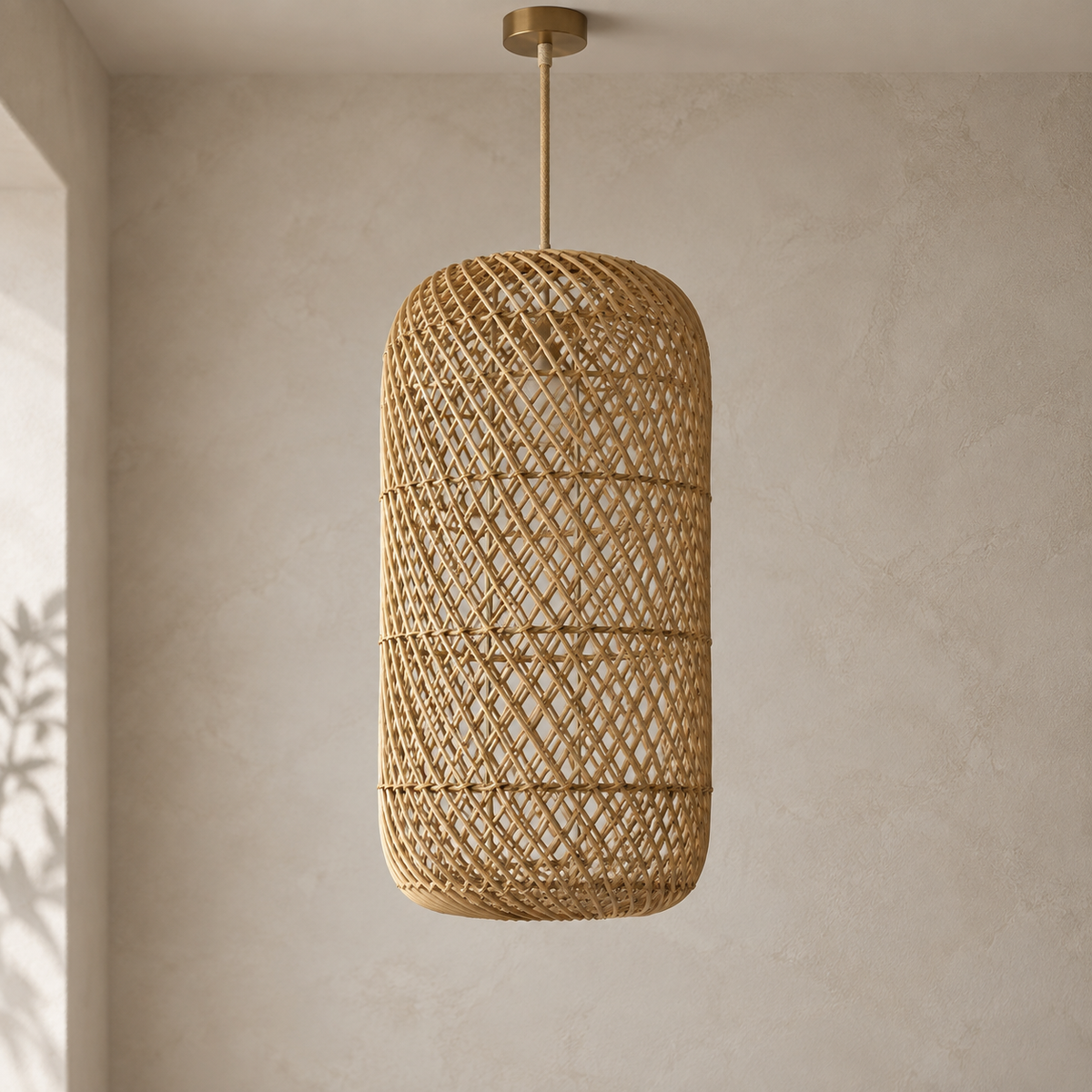 Paralume a sospensione Quinn mini in rattan intrecciato a mano