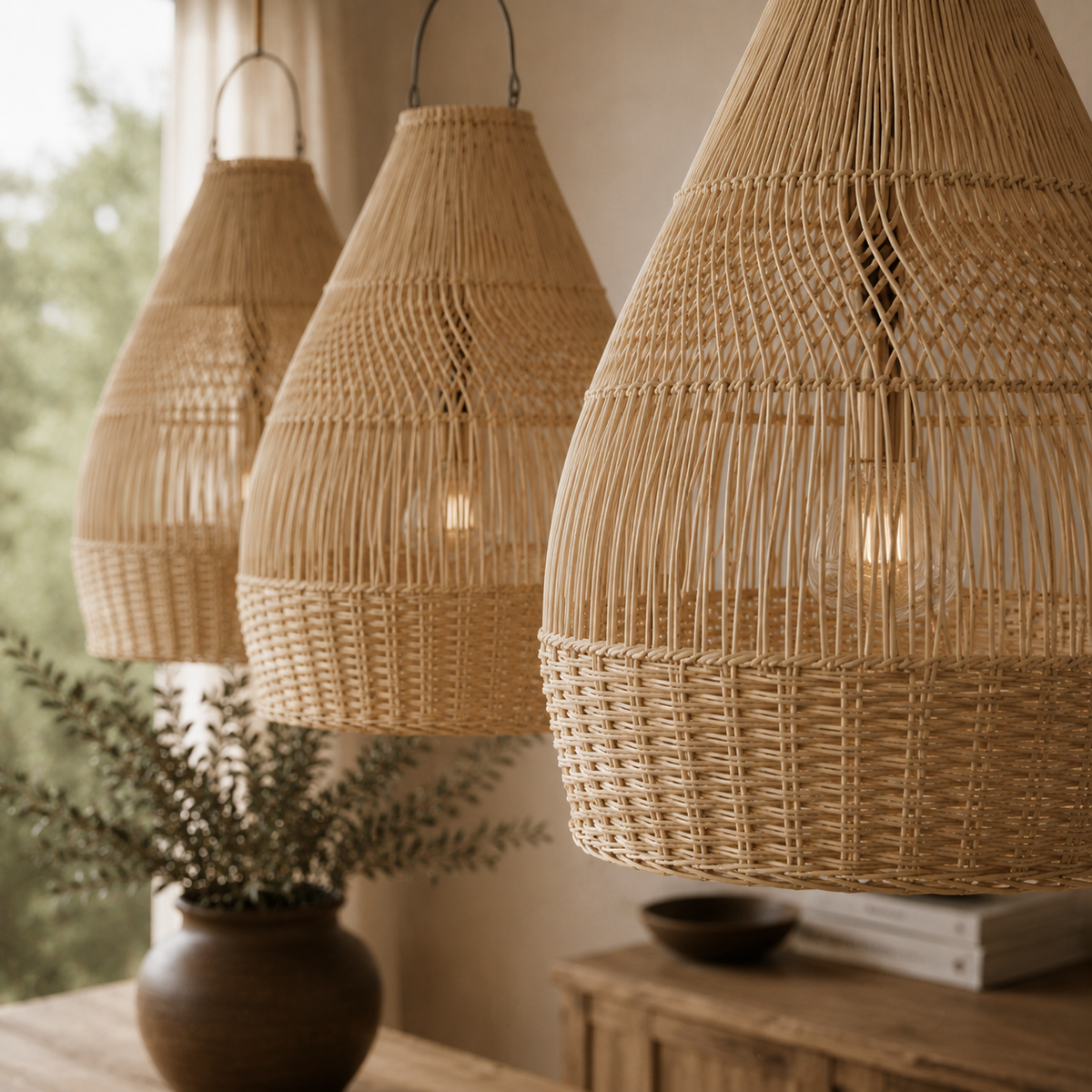 Sculptural Rattan Woven Lantern Tessa Pendant Light