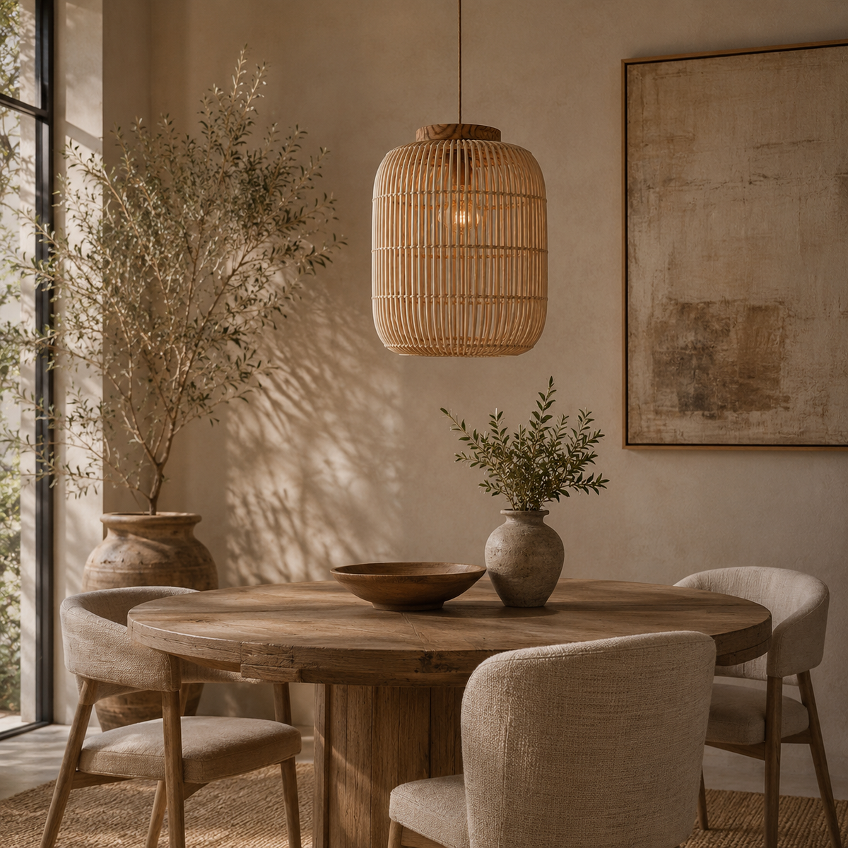 Suspension Nuella en rotin tressé et bois