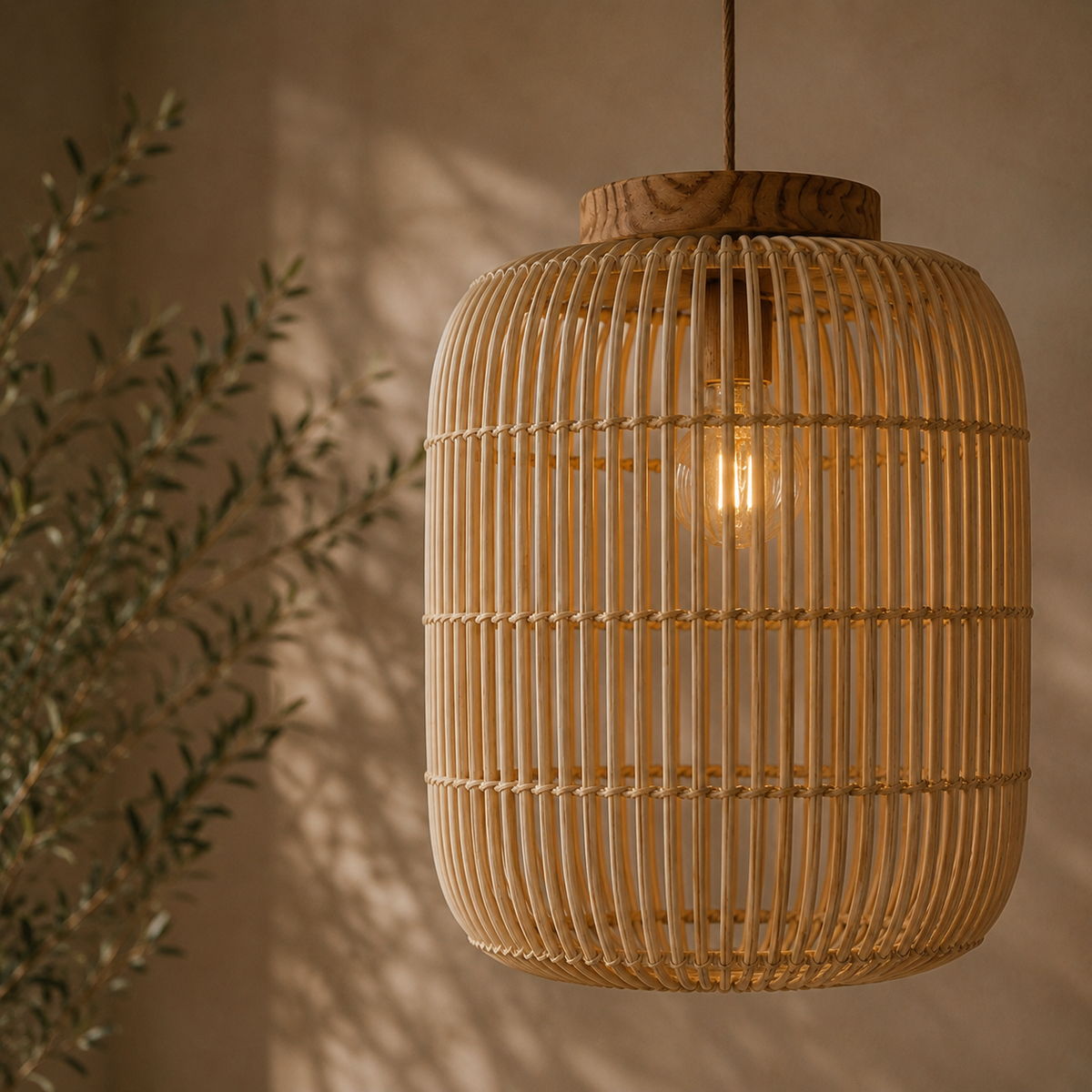 Suspension Nuella en rotin tressé et bois