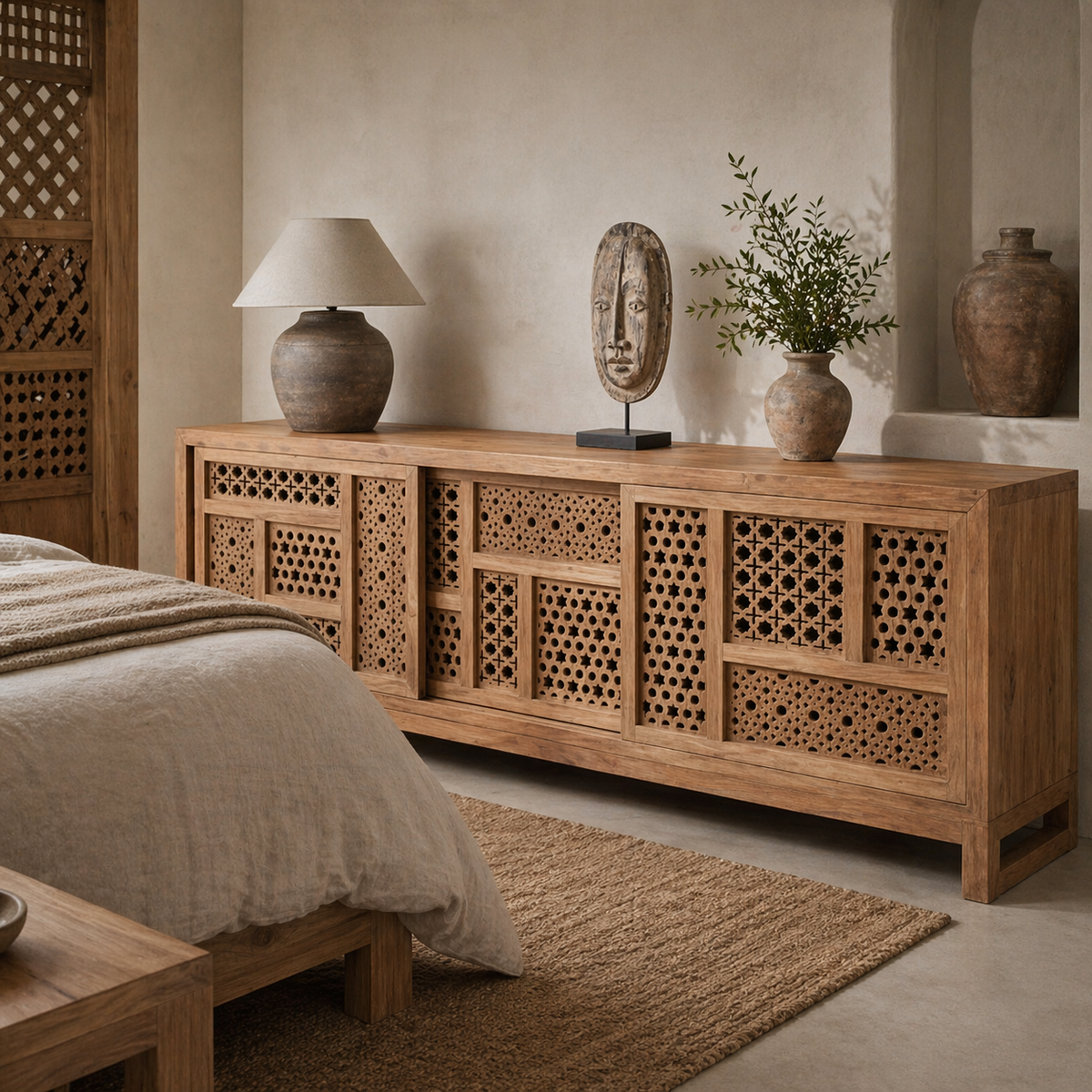 Buffet Malik en bois sculpté à la main