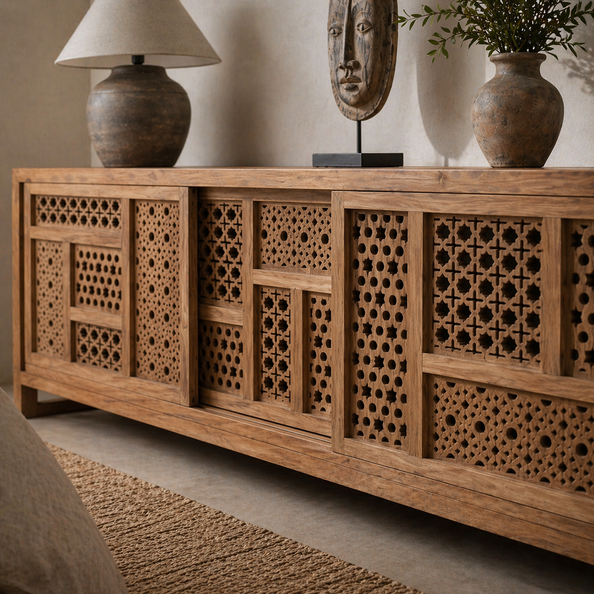 Buffet Malik en bois sculpté à la main