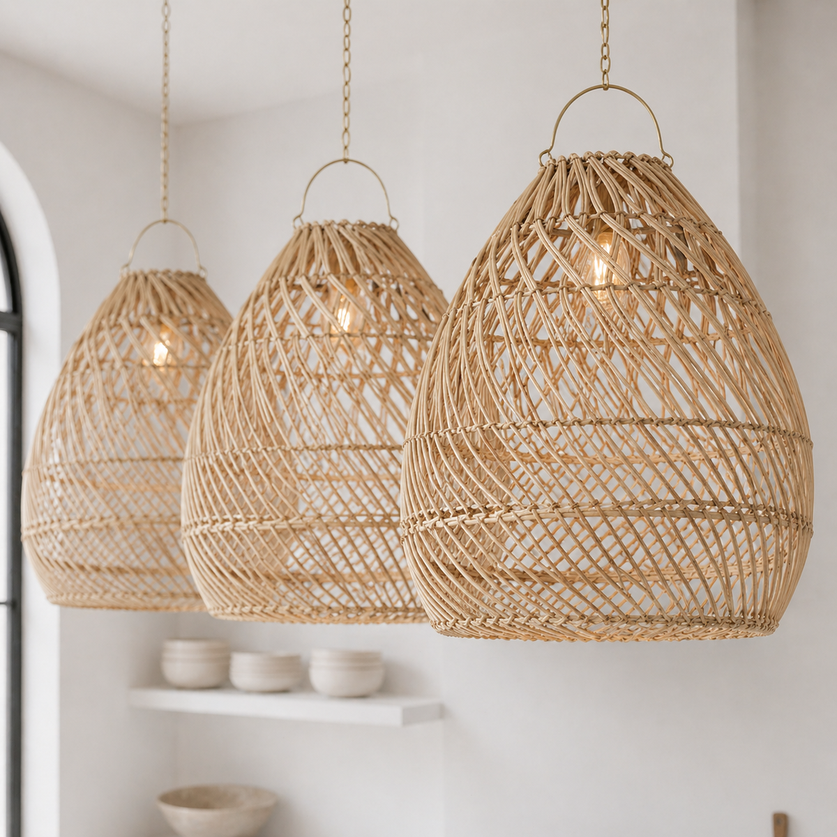 Lampada a sospensione in rattan naturale Ella