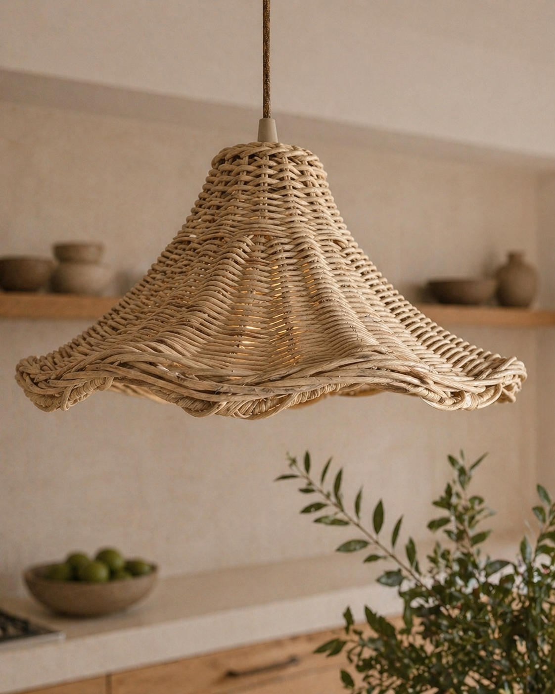 Lampadario a sospensione Ophelia in rattan naturale
