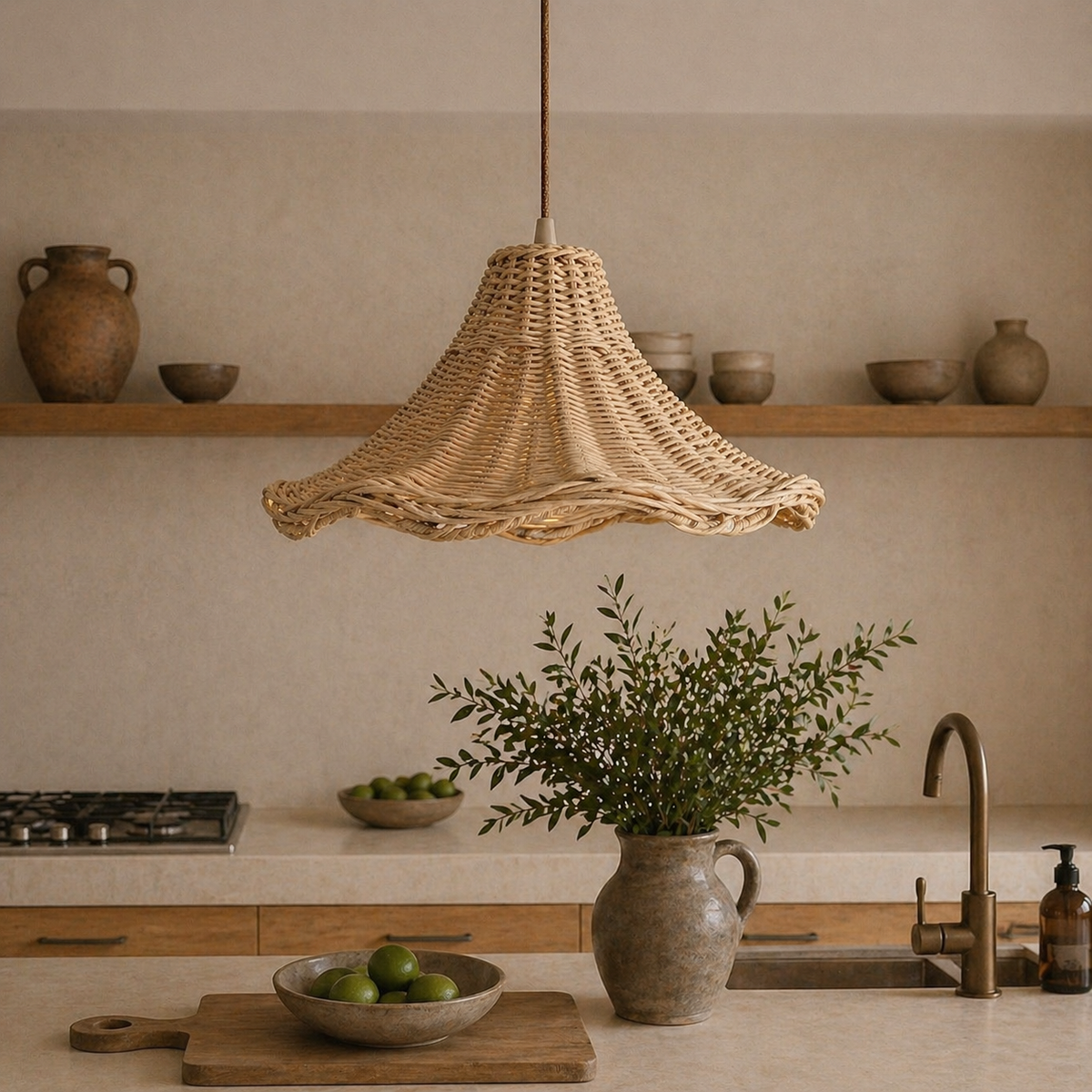 Lampadario a sospensione Ophelia in rattan naturale