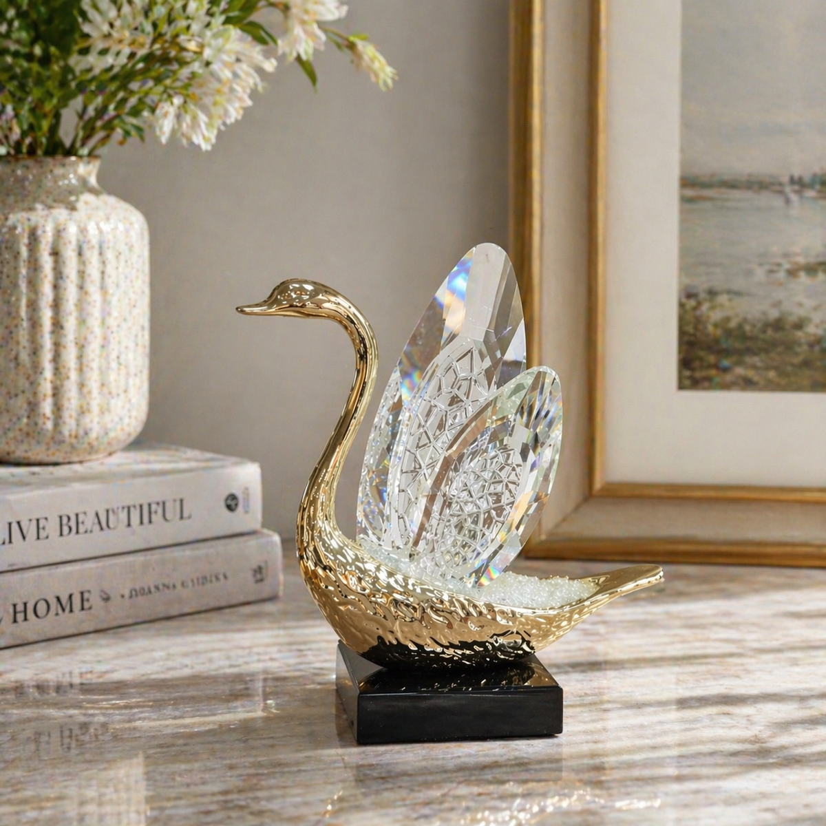 Crystal Glass Swan Decor