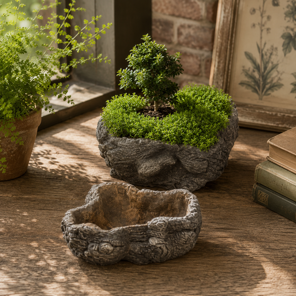 Jardinière en ciment à effet écorce noueuse