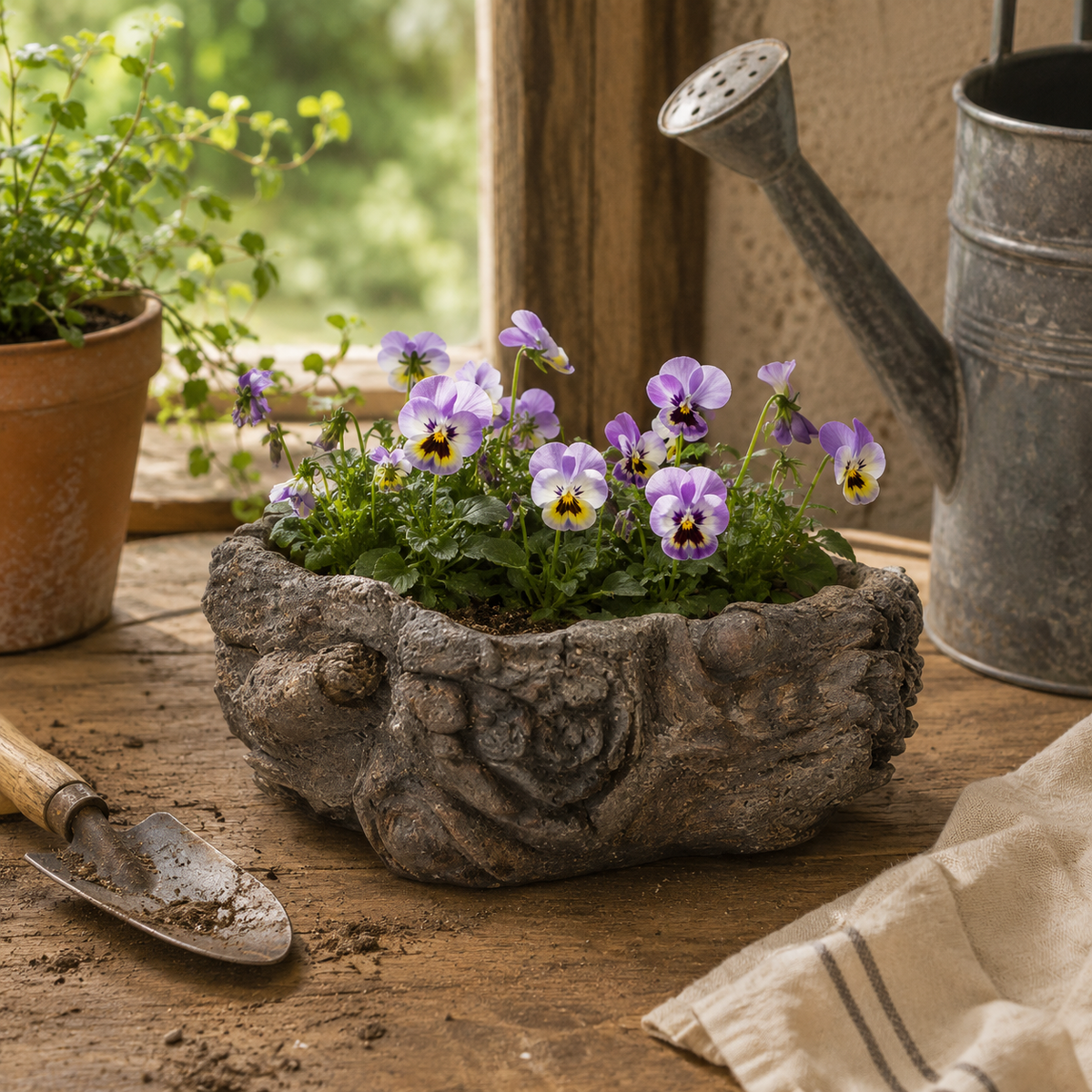 Jardinière en ciment à effet écorce noueuse
