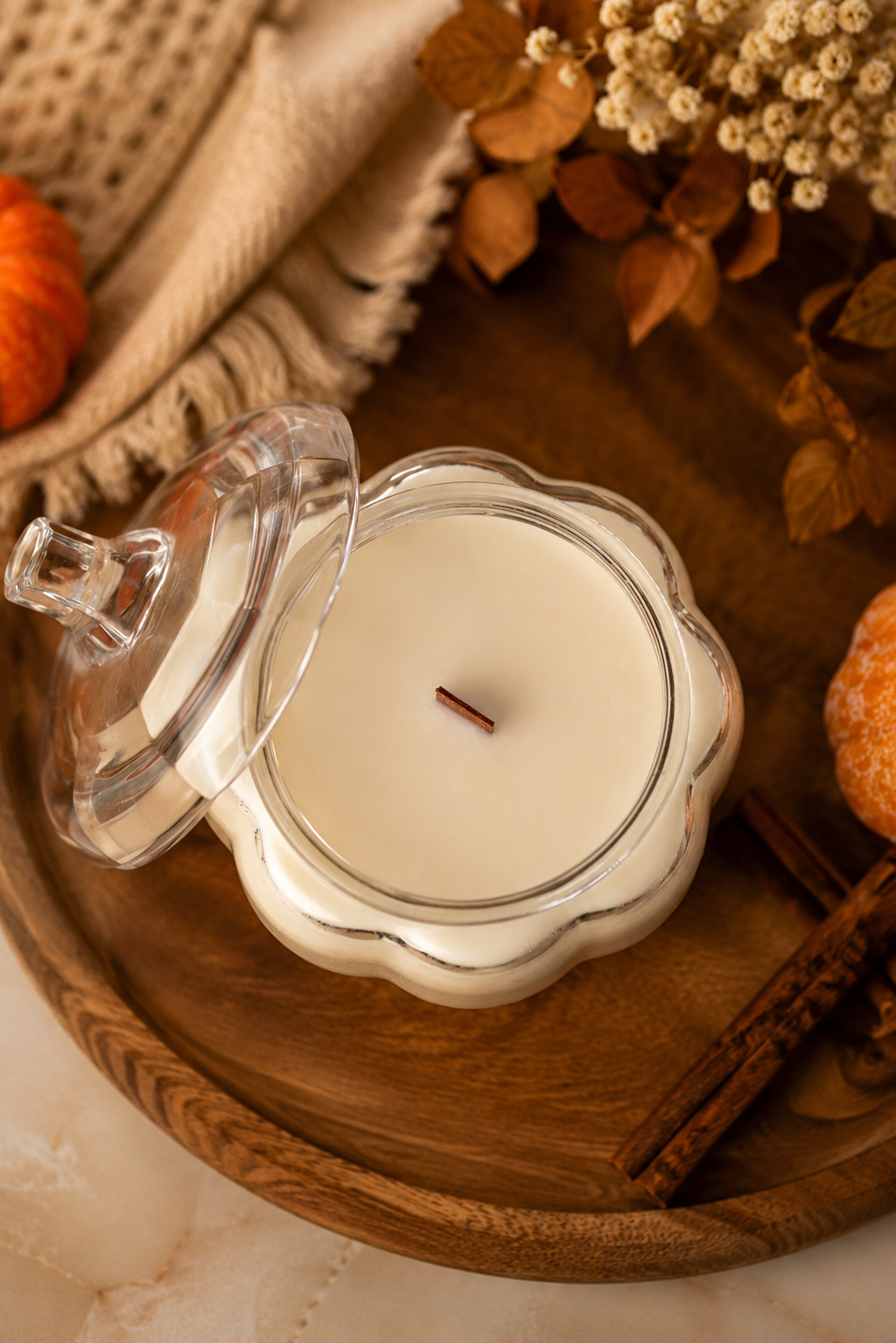 Candela in vetro a forma di zucca con coperchio | Decorazione autunnale per la casa | Regalo candela autunnale