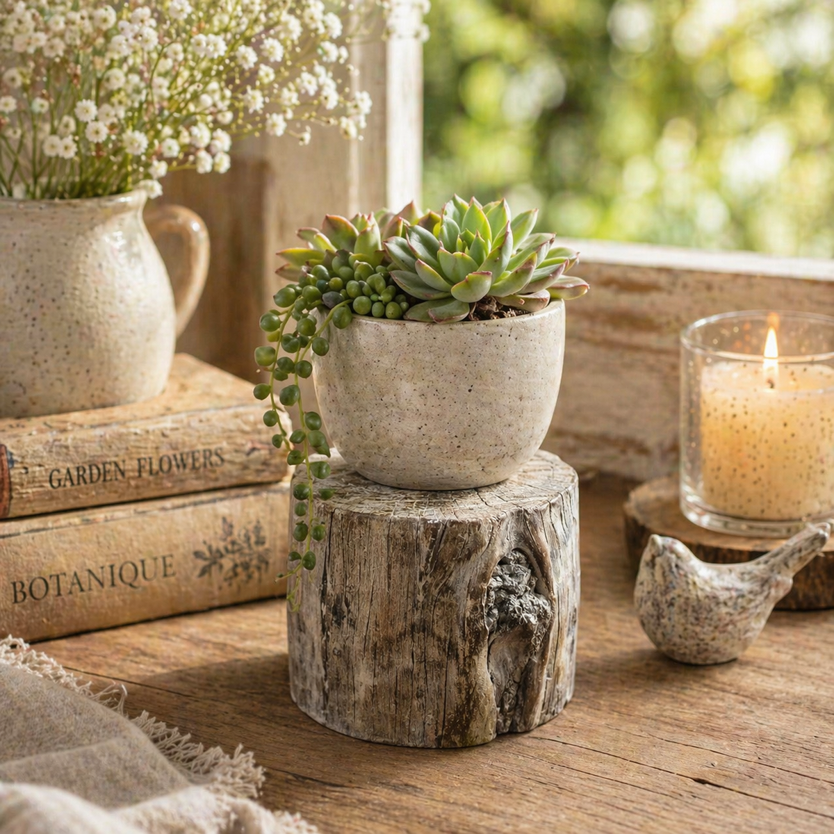 Distressed Cement Log Display Riser