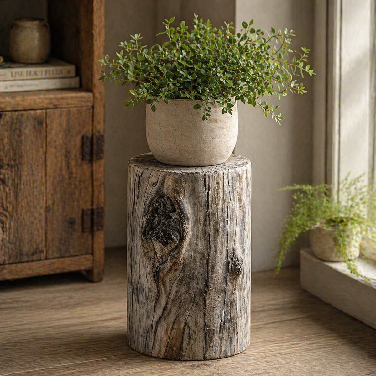 Distressed Cement Log Display Riser