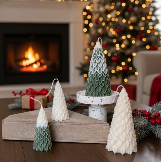 Candele natalizie a forma di pino | Decorazioni natalizie scultoree in cera di soia