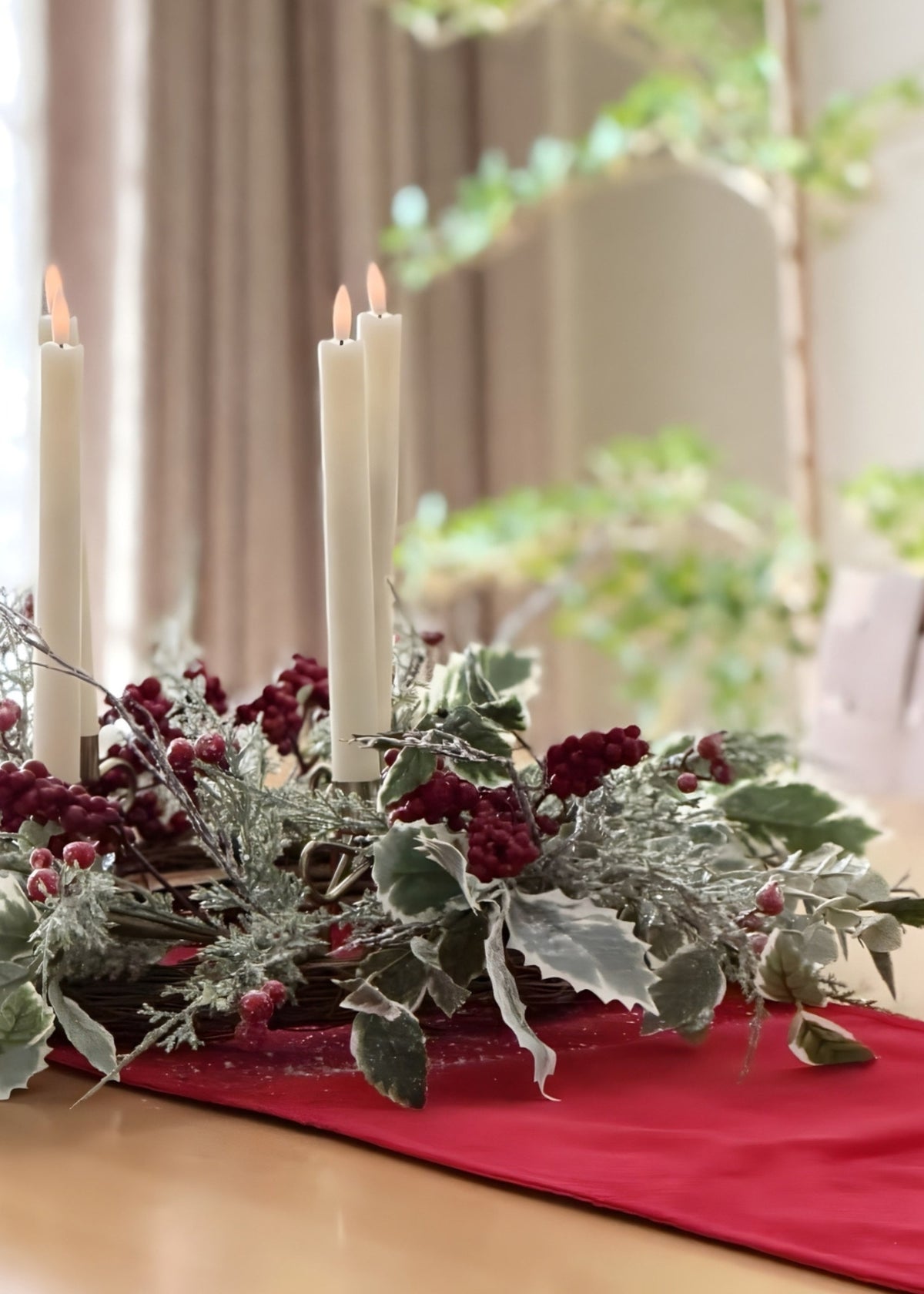 Winter Frost Holly and Red Berry Holiday Wreath 24 in