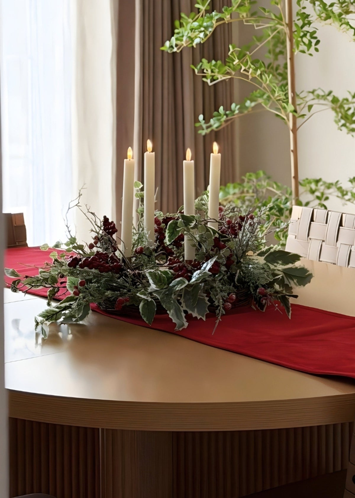 Winter Frost Holly and Red Berry Holiday Wreath 24 in