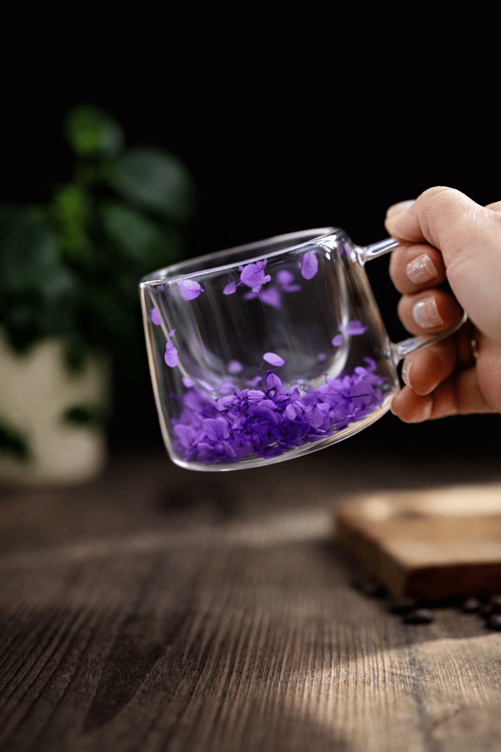 Double Glass Handcrafted Flower Glass Cup Mugs with Dried Flowers - Unique Floral Tea & Coffee Mug