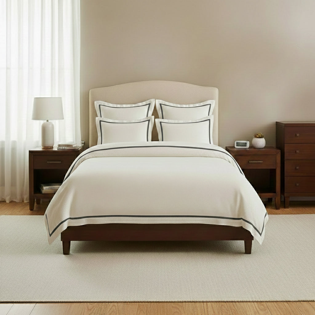 Set copripiumino in lino con bordo a cornice